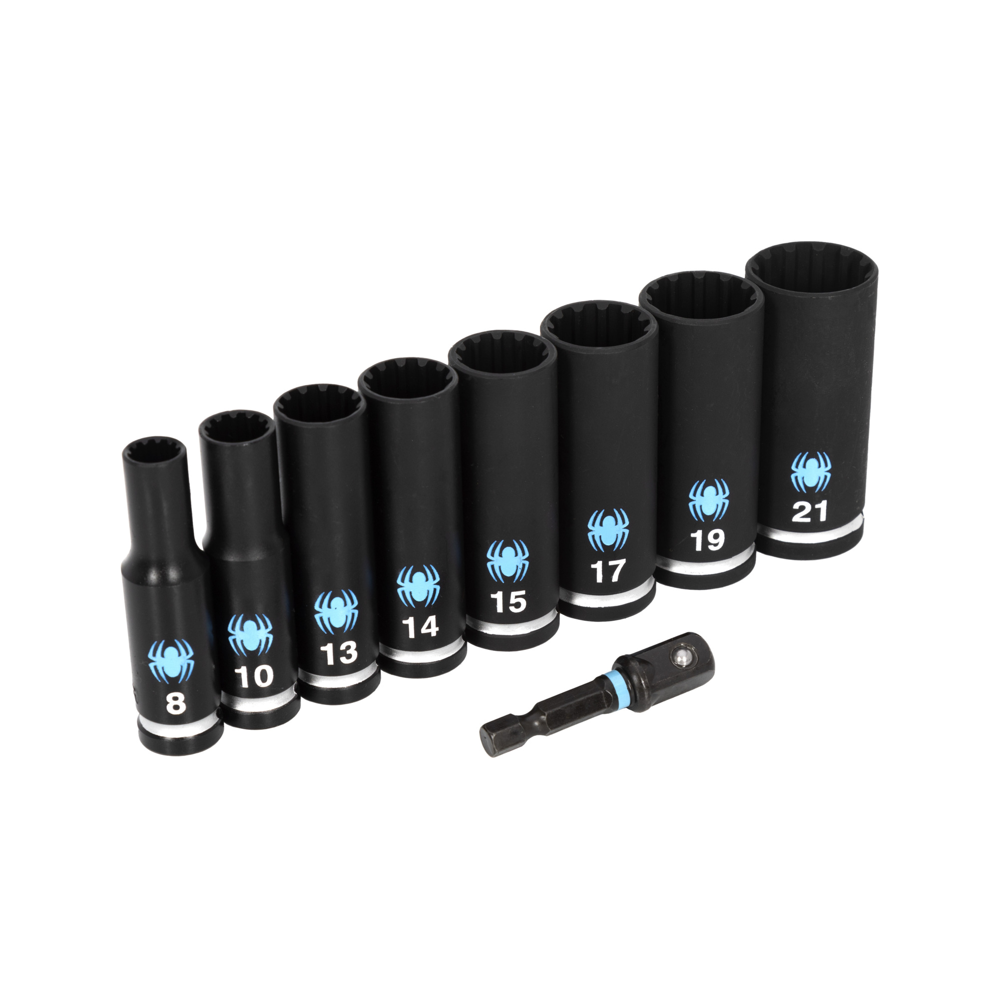 Spyder 9-Piece Deep Thin-Walled Metric Impact Socket Set with Adapter — 3/8in. Drive, Spline-Drive Design, Model# 19705
